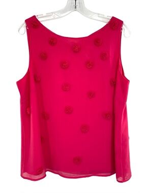 Rsvp by Talbots Pink Pom Pom Flower Tank Top Flowy Sleeveless Blouse Size Large